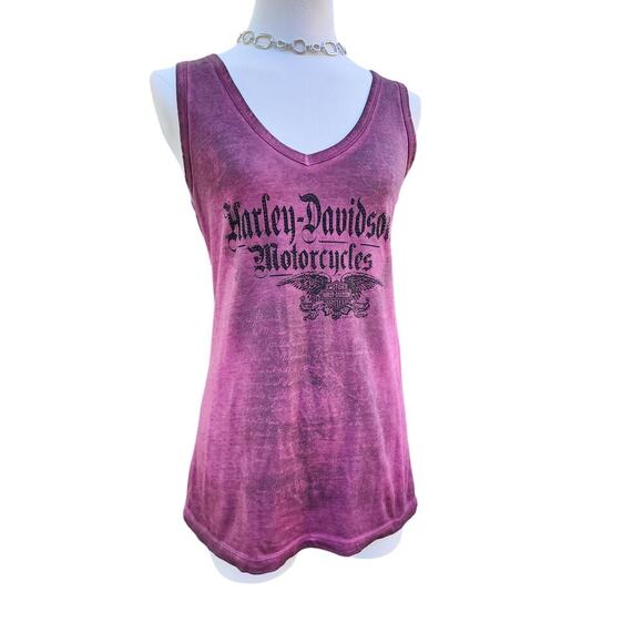 Harley Davidson Motorcycles Tacoma Pink Black Tye Dye Biker Tank Top Sz S - Picture 2 of 8
